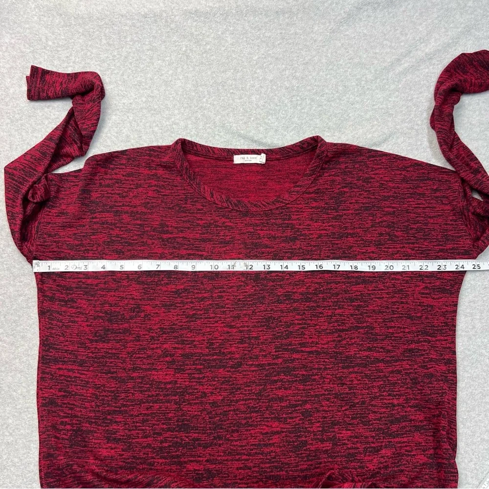 Rag & Bone Top Womens Medium Red Black Space Dye Knit Rayon Stretch Long Sleeve - Picture 3 of 6